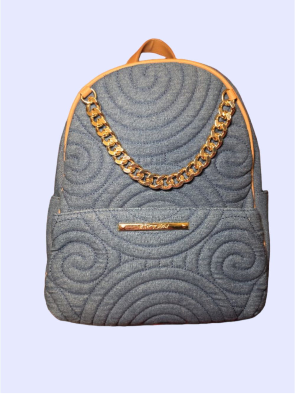 Betsey Johnson Blue Denim Backpack One Size with Brown Straps